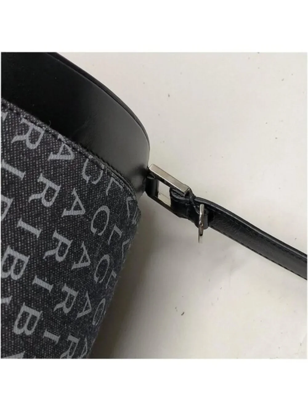 Authentic Bvlgari Logo Canvas Cylinder Shoulder Bag Black Leather